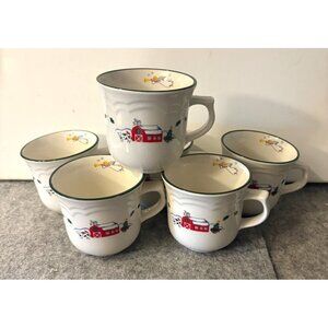 6 Vintage Phaltzgraff Snow Village Christmas Village Mugs  # 3023